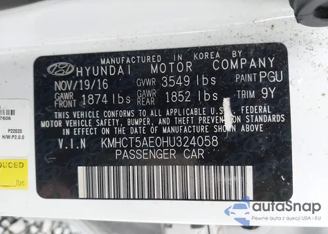 2017 Hyundai Accent Se z USA, uszkodzony, nr VIN KMHCT5AE0HU324058